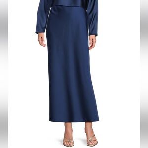 Antonio Melani Navy Bella A-Line Coordinating Satin Maxi Skirt